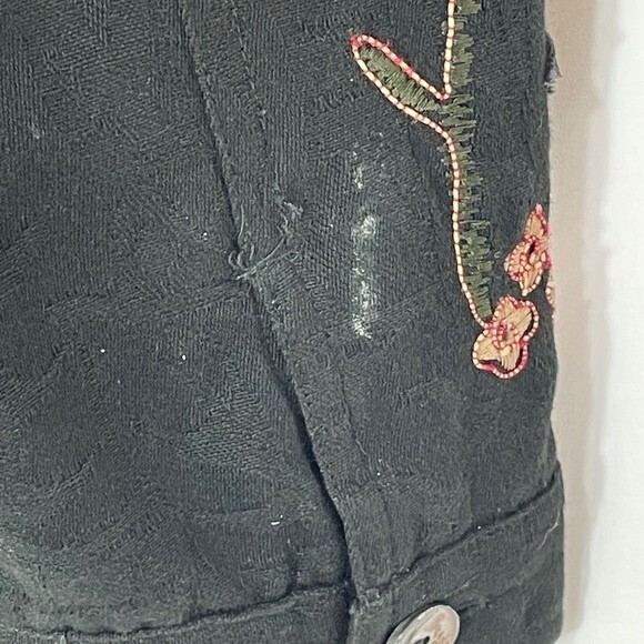 Laura Ashley Black Button Down Shirt/Shacket Embroidered/Stones/Sequin - Picture 11 of 12